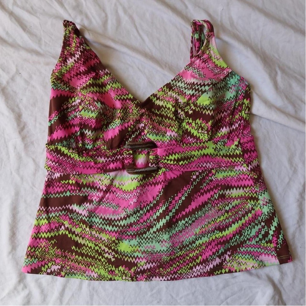 Multicoloured Vintage Tankini Top with Buckle Detail